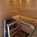 The light sauna space comes with a smooth electric sauna.